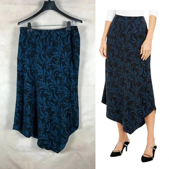 ALFANI Black/Teal Floral Asymmetrical Hem Midi Skirt NEW 18 - Picture 2 of 9